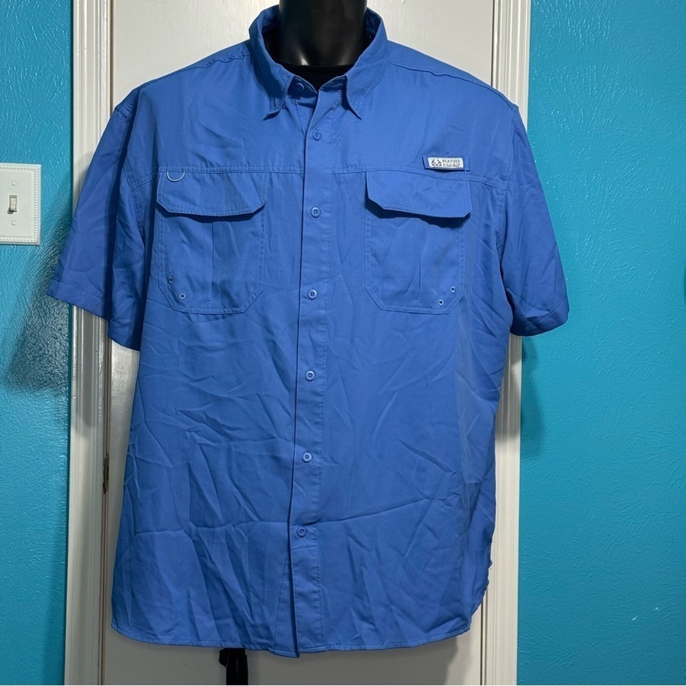 Realtree Blue Yonder Mens Vented Short Sleeve Fishing Guide Shirt 3XL UPF 40+ 3X